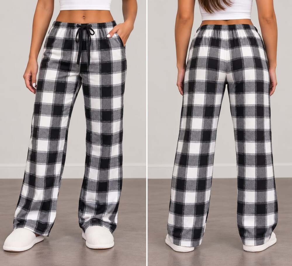 Victoria's Secret Pajama Pants Size M Black White Plaid